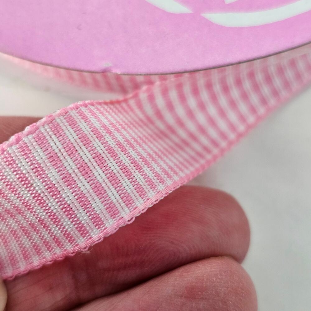 NIP pink and white gingham ribbon 5/8" x 25 yards